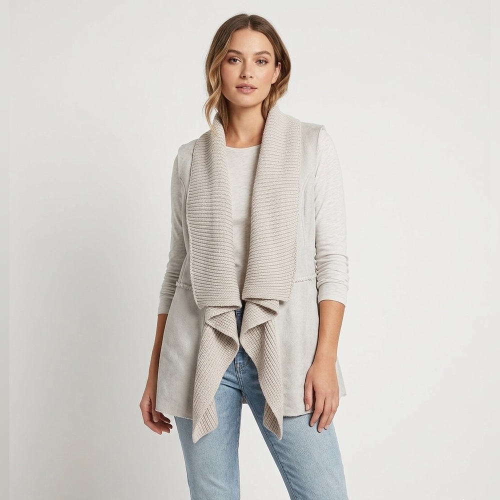 Le Chateau Beige Faux Suede Sherpa Knit Vest